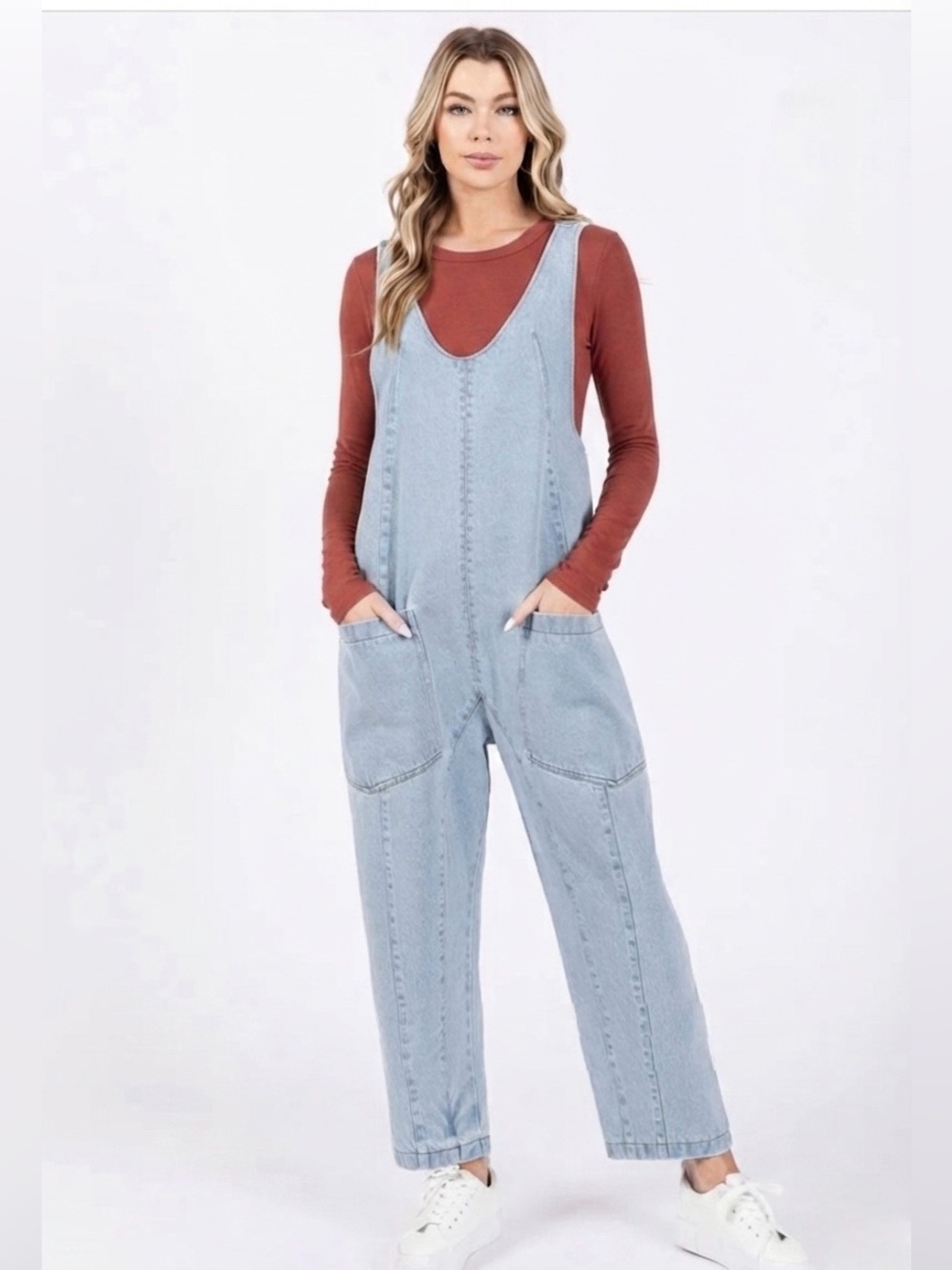 Sewn + Seen Washed Denim Overalls NWT Size Large